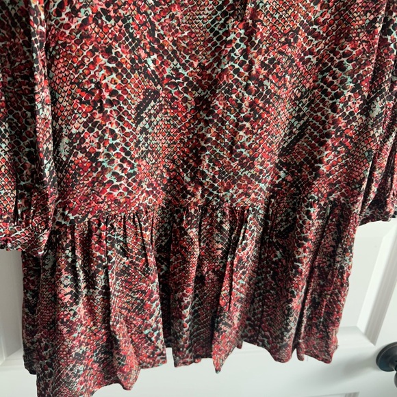 NICHOLAS Devan Gathered Snake-print Crepe Mini Dress In Burgundy - Picture 10 of 11